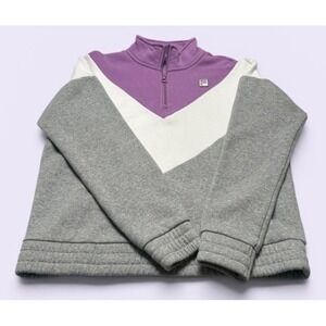 Fila Half Zip Fleece Pullover Sweatshirt Purple Gray White Women's Large